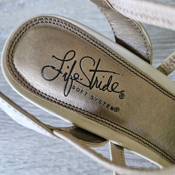 Life Stride Kalea Womens Dress Pump Pointed Toe Taupe Heel Elastic Straps Size 8 - Picture 4 of 15